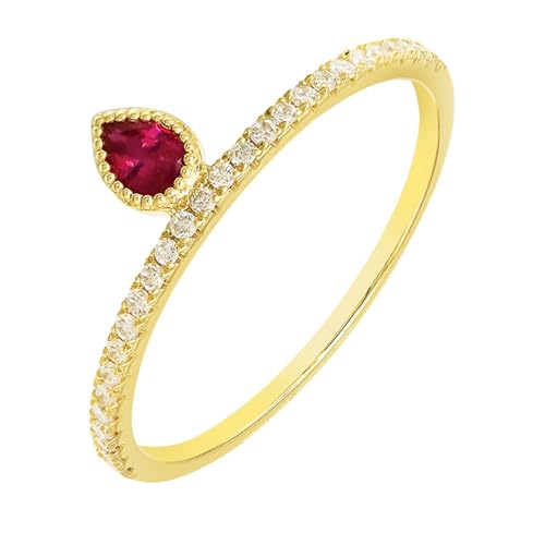 Damen Goldring 375 Echtgold, 9K Gelbgold Verlobungsringe mit Ruby erstellt und Moissanit, Größe 52 (16.6) von Musihy