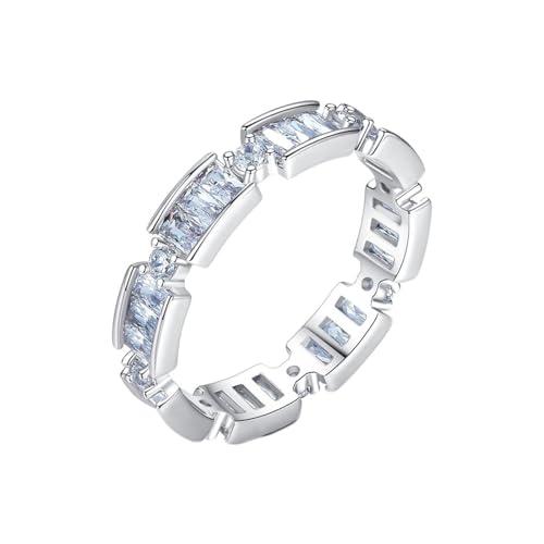 Damen Ringe, Geometrisches Muster mit Zirkonia-Ring 3MM, Silber, Größe 52 (16.6) von Musihy