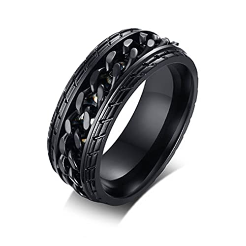 Drehring Damen Edelstahl, Ringe für Männer Schwarz Ring Frauen 62 Ring Frau Kettenblatt mit Reifenstruktur Ring Jewelry von Musihy