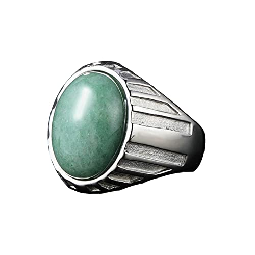 Edelstahlring für Männer, Vintage Ringe Herren Punk Ring Men Silver Retro Ring mit Grünem Stein Zircon Ring Größe 62 (19.7) von Musihy