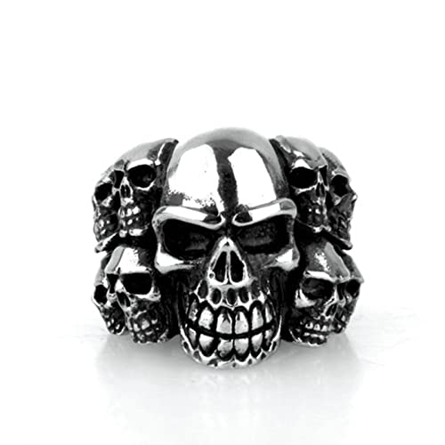 Edelstahlringe für Herren, Herrenring Men Silver Ring Punk Rock Totenkopf Ring Größe 70 (22.3) von Musihy