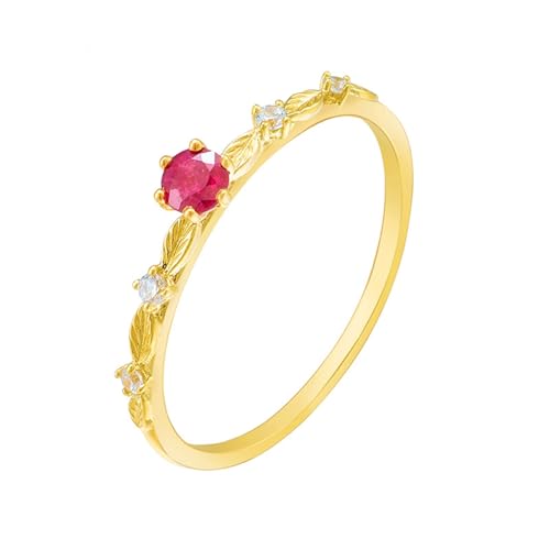 Edelstein Ringe Damen, 14K Gelbgold Hochzeit Ringe mit Ruby erstellt und Moissanit, Größe 60 (19.1) von Musihy