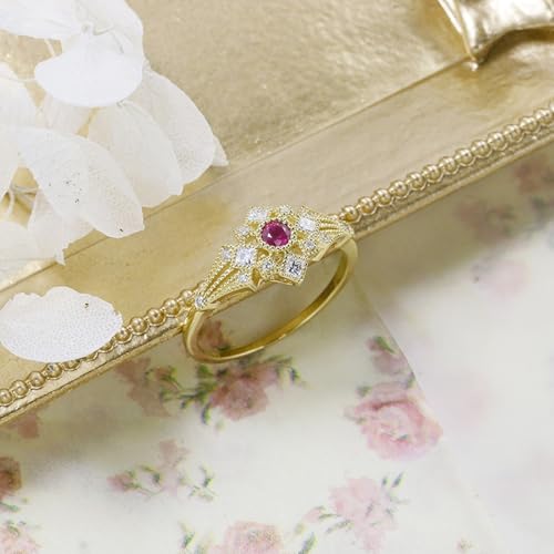 Frauen Damen Hochzeit Ringe Gold, 9K Gelbgold Verlobungsringe mit Ruby erstellt und Moissanit, Größe 62 (19.7) von Musihy