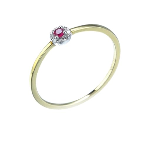 Gold Ringe Frauen 375, 9K Gelbgold Poliert Dünn Ringe mit Ruby erstellt und Moissanit, Größe 52 (16.6) von Musihy