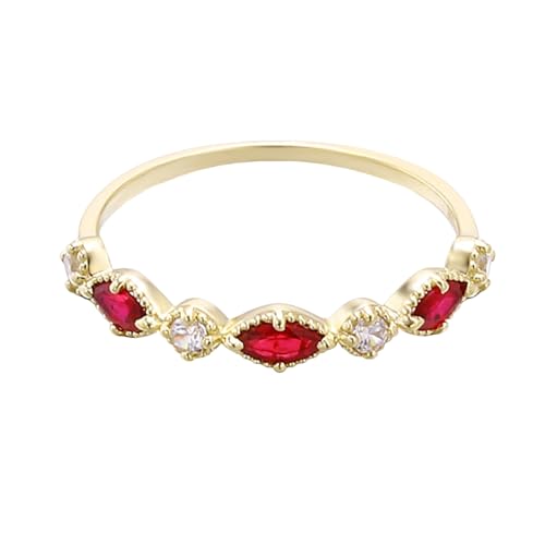 Gold Ringe Frauen 585, 14K Gelbgold Vintage Dünn Verlobungsring mit Ruby erstellt und Moissanit, Größe 61 (19.4) von Musihy