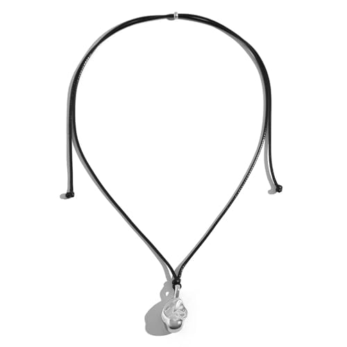 Halsketten Anhänger Männer, Halsketten mit Anhänger aus Legierung Lederseil mit unregelmäßigem Anhänger für Herren Silber, 75CM von Musihy