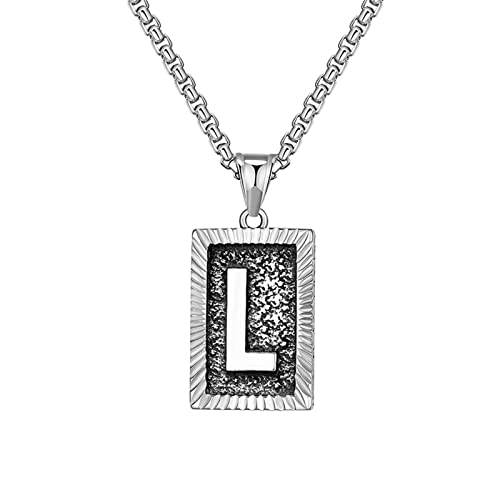 Herren Halskette Silber, Schmuck/Herren/Ketten L Quadratischer Buchstabe Edelstahlkette Herren Schmuck Geschenk für Männer von Musihy