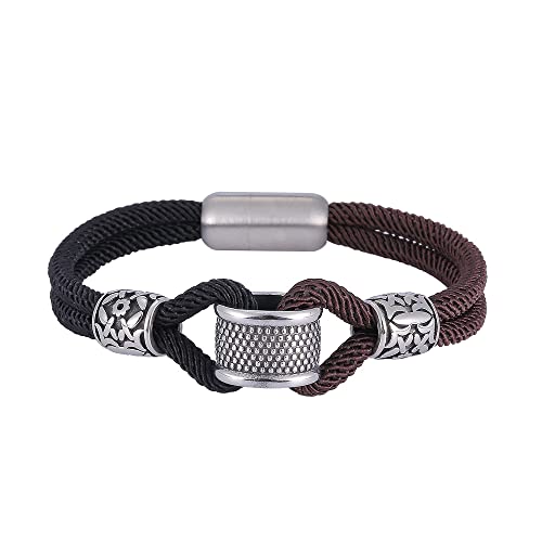 Herren-Lederarmband, Armband für Herren Silber Armband Segeltau Herren Doppelt Geflochtenes Lederarmband Schmuck Herren Geschenk für Männer von Musihy