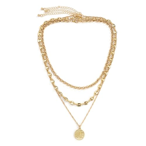 Kette Vergoldet Mit Anhänger, Halsketten mit Ketten aus Legierung Multilayer mit Anhänger Love für Herren Gold, 57CM von Musihy