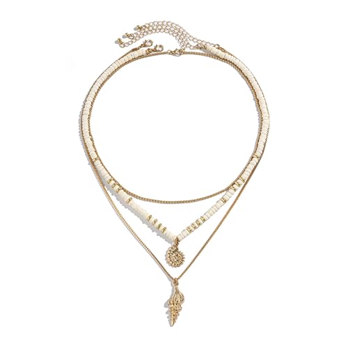 Ketten Anhänger, Halsketten mit Anhänger aus Legierung Mehrschichtig mit Muschel für Herren Gold, 53CM von Musihy