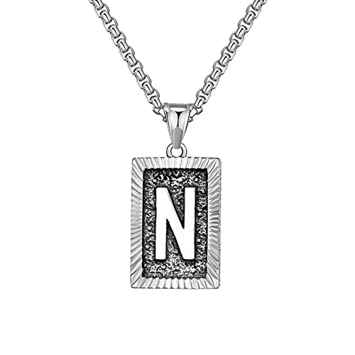 Ketten Männer Silber, Männer Halskette Anhänger N Quadratischer Buchstabe Herren Kette Edelstahl Herren Schmuck Spaß Geschenke Männer Ketten Männer Silber, Männer Halskette Anhänger N Quadratischer Buchstabe Herren Kette Edelstahl Herren Schmuck Spaß Geschenke Männer von Musihy