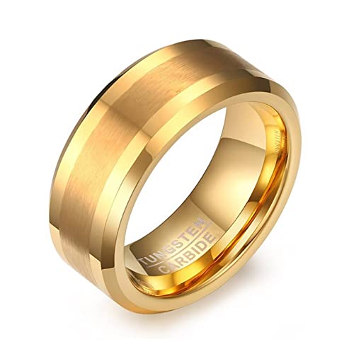 Men Ring Tungsten, Golden Ring 67 (21.3) Ring Männer Gebürstet Ring Jewelry von Musihy