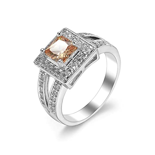 Musihy 925 Silber Ringe Weissgold Frauen, Silber Vergoldet Ringe Quadrat Groß Zirkonia Orange Größe 54 (17.2) von Musihy