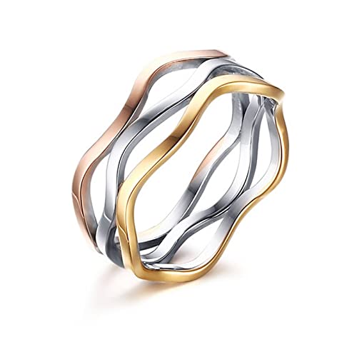 Musihy Band Ring Damen, Ring Bunt Ring Edelstahl Dreifarbige Drei Ringe Gold Silber Roségold Ringgröße 9 von Musihy