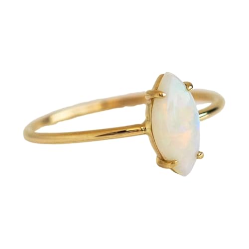 Musihy Damen Ehering, 9K Gelbgold Verlobungsringe mit 3x6mm Opal, Größe 65 (20.7) von Musihy