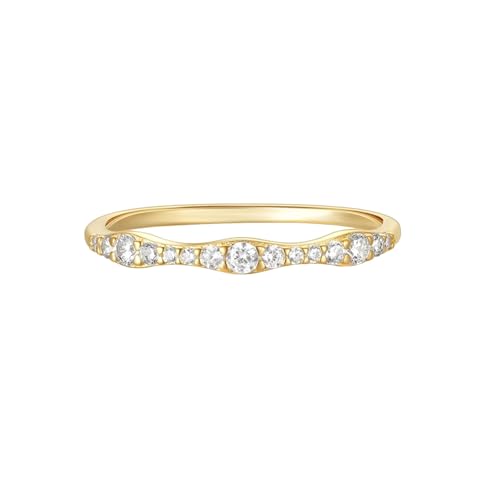 Musihy Damen Goldring 375, 9K Gelbgold Elegante Dünn Ringe mit Rund Moissanit, Größe 62 (19.7) von Musihy