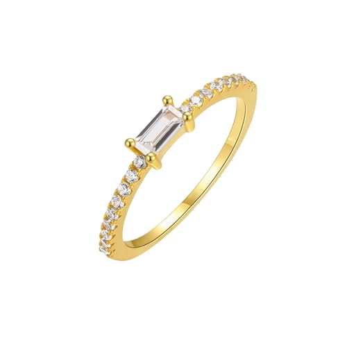 Musihy Damen Goldring 375, 9K Gelbgold Hälfte Eternity Hochzeit Ringe mit Rechteckige Moissanit, Größe 63 (20.1) von Musihy