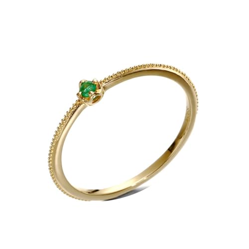 Musihy Damen Goldring 585, 14K Gelbgold Dünner Solitär Hochzeit Ringe mit Erstellter Smaragd, Größe 63 (20.1) von Musihy