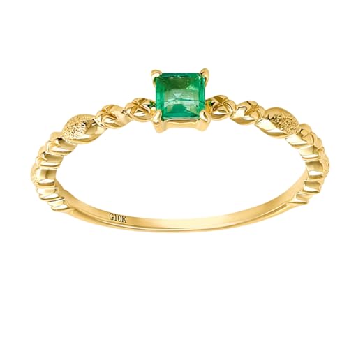 Musihy Damen Goldring 585, 14K Gelbgold Hochzeit Ringe mit Erstellter Smaragd, Größe 61 (19.4) von Musihy