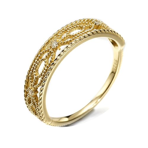 Musihy Damen Goldring 585 Echtgold, 14K Gelbgold Vintage Hohl Verlobungsringe mit Moissanit, Größe 51 (16.2) von Musihy