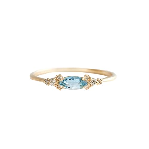 Musihy Damen Hochzeit Ringe Gold, 18K Gelbgold Verlobungsringe mit Erstellt Aquamarin und Moissanit, Größe 54 (17.2) von Musihy
