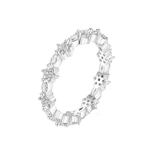 Musihy Damen Ringe, 3,8 mm Verlobungsring für Damen mit weißer Blume aus Zirkonia, Silber, Größe 57 (18.1) von Musihy