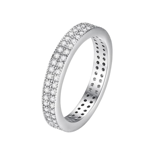 Musihy Damen Ringe, 3 mm breiter Ring mit 2 Kreisen aus Zirkonia, Silber, Größe 54 (17.2) von Musihy