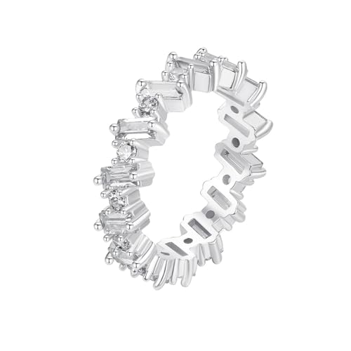 Musihy Damen Ringe, 4,7 mm breiter Ring mit rechteckigem und rundem weißem Zirkonia für Damen, Silber, Größe 57 (18.1) von Musihy