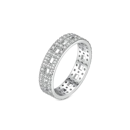 Musihy Damen Ringe, 4,7 mm breiter Zirkonia-Ring mit ausgehöhltem Quadrat, Silber, Größe 60 (19.1) von Musihy