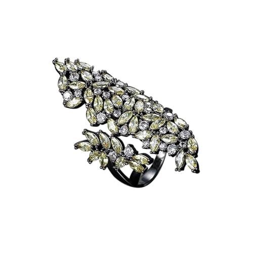 Musihy Damen Ringe, 43 mm breiter offener Ring in Blattform mit Zirkonia für Damen, Hellgelb von Musihy