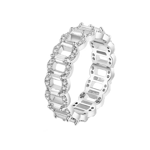 Musihy Damen Ringe, 5,8 mm großer, ausgehöhlter Verlobungsring mit rechteckigem, weißem Zirkonia für Damen, Silber, Größe 60 (19.1) von Musihy