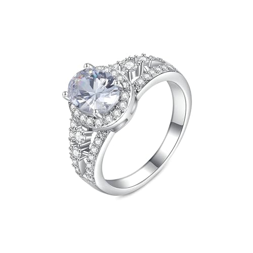Musihy Damen Ringe, 9,8 mm breiter, eleganter, klarer, ovaler Zirkonia-Verlobungsring für Sie, Silber, Größe 52 (16.6) von Musihy