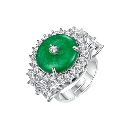 Musihy Damen Ringe, Ring aus grünem Chrysopras und Zirkonia, 21 mm, Silber Grün von Musihy