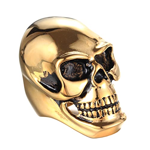 Musihy Edelstahl Ring Unisex, Herren Ringe+ Gold Ringe Herren Punk Rock Skull Ring Gold Größe 70 (22.3) von Musihy