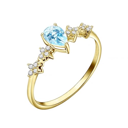 Musihy Edelstein Ring Gold, 14K Gelbgold Ringe mit 4x6mm Erstellt Aquamarin und Moissanit, Größe 54 (17.2) von Musihy