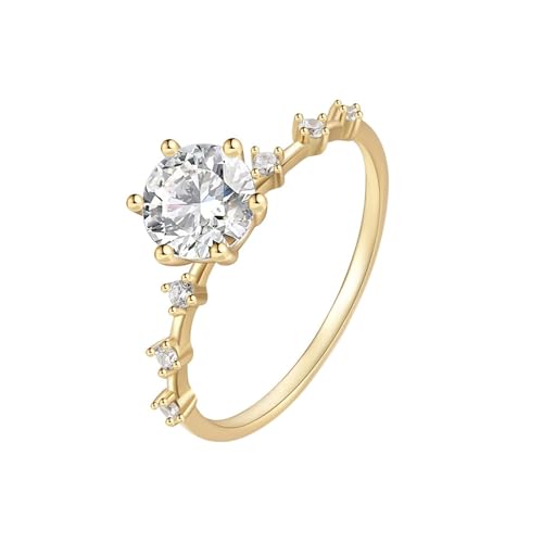 Musihy Edelstein Ring Gold, 9K Gelbgold Verlobungsring mit 6x6mm Moissanit, Größe 60 (19.1) von Musihy