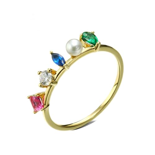 Musihy Edelstein Ringe Damen, 18K Gelbgold Verlobungsringe mit Erstellte Perle und Zirkonia, Größe 63 (20.1) von Musihy