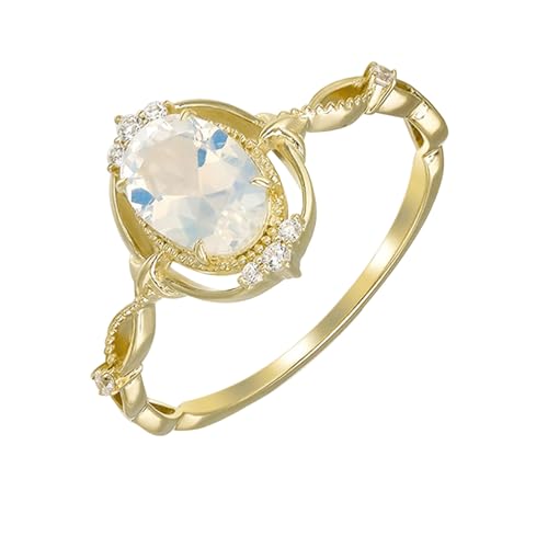 Musihy Edelstein Ringe Damen, 9K Gelbgold Hochzeit Ringe mit Mondstein und Zirkonia, Größe 60 (19.1) von Musihy