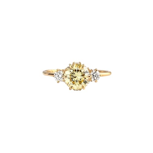 Musihy Edelstein Ringe Damen, 9K Gelbgold Ring mit Hergestellter Citrin und Moissanit, Größe 52 (16.6) von Musihy