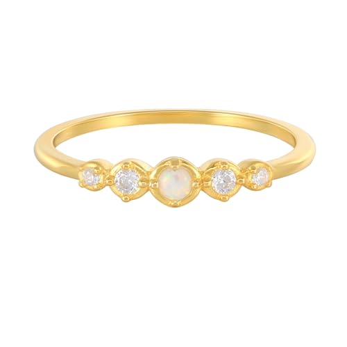 Musihy Edelstein Ringe Damen, 9K Gelbgold Verlobungsringe mit Opal und Moissanit, Größe 56 (17.8) von Musihy