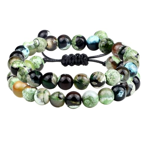 Musihy Edelsteine Armband Damen Set, 2Pcs 8mm Grün Schwarz Achat Stein Armband für Herren Damen | Einstellbar Länge 18CM; 17-30CM Musihy Edelsteine Armband Damen Set, 2Pcs 8mm Grün Schwarz Achat Stein Armband für Herren Damen | Einstellbar Länge 18CM; 17-30CM von Musihy