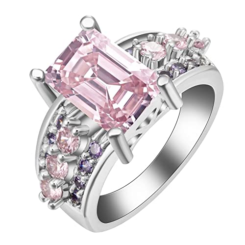 Musihy Eheringe Frau, Damenring mit Stein Silberringe Smaragdform mit Rosa Zirkonia Ring Größe 62 von Musihy