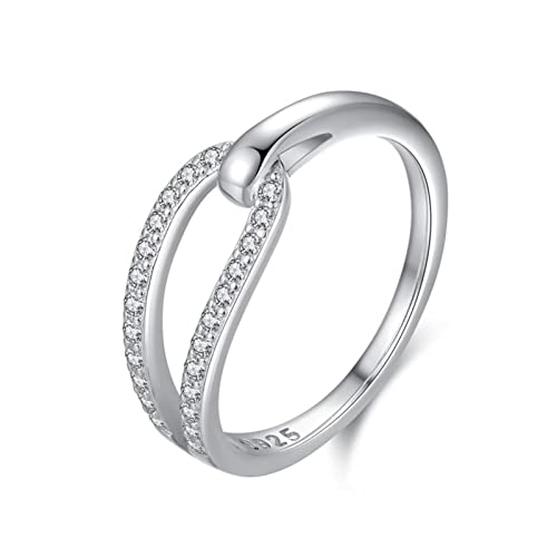 Musihy Fingerring Damen, Silberring Frauen 925 Silber Zirkonia Ring Weiß Ineinandergreifender Strass-Silberring Größe 57 von Musihy