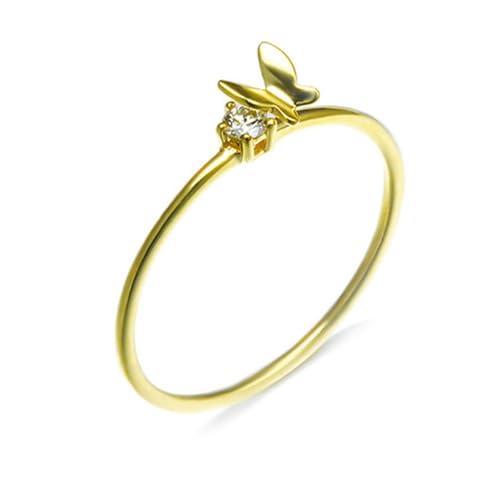 Musihy Frauen Hochzeit Ringe Gold, 9K Gelbgold Polierte dünne Schmetterlinge Hochzeit Ringe mit Zirkonia, Größe 58 (18.5) von Musihy