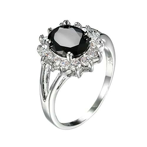 Musihy Frauen Ring 925 Silber Damen, Silber Vergoldet Ringe Einfach Zirkonia Schwarz Größe 62 (19.7) von Musihy