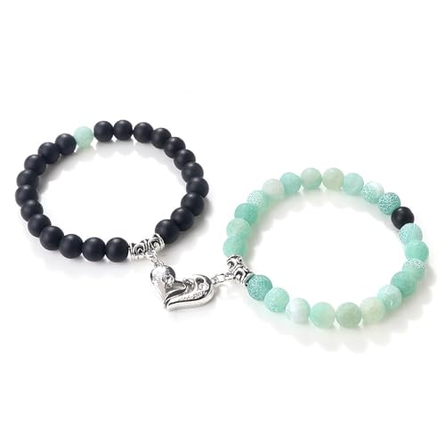 Musihy Freundschaftsarmbänder Set, 2Pcs 8mm Schwarz Grün Stein Herz Armband für Herren Damen | Elastisch Länge 18-19CM Musihy Freundschaftsarmbänder Set, 2Pcs 8mm Schwarz Grün Stein Herz Armband für Herren Damen | Elastisch Länge 18-19CM von Musihy