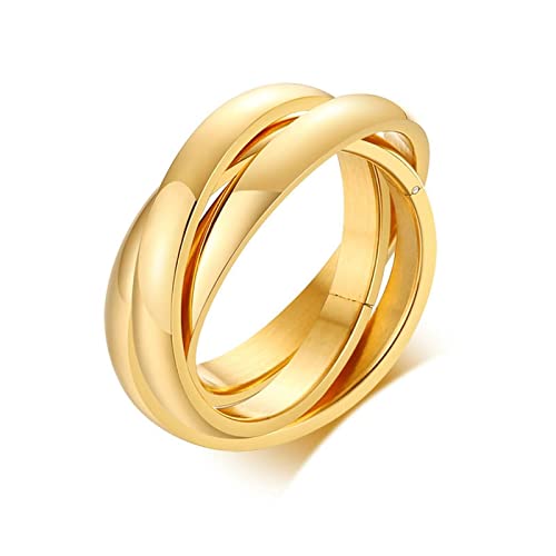 Musihy Freundschaftsringe Frau Frau, Hochzeitsringe Vintage 316l Stainless Steel Ring Dreifarbiger Drei-Ring Drehring Gold Ringgröße 7 von Musihy