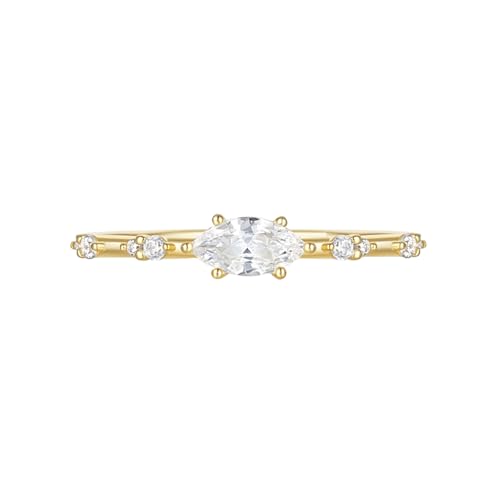 Musihy Gold Ringe Frauen 585, 14K Gelbgold Dünn Ring mit Marquise-Form Moissanit, Größe 52 (16.6) von Musihy