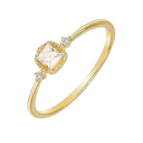 Musihy Gold Ringe Frauen 585, 14K Gelbgold Hochzeit Ringe mit Mondstein und Moissanit, Größe 57 (18.1) von Musihy