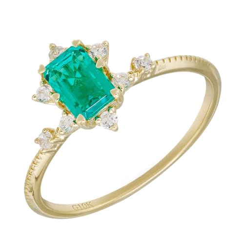 Musihy Goldring 750 Echtgold Frauen, 18K Gelbgold Verlobungsring mit Erstellter Smaragd und Moissanit, Größe 65 (20.7) von Musihy